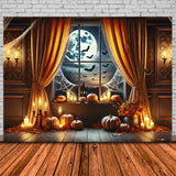 Halloween Pumpkin Lanterns Moonlit Window Backdrop RR7-291