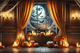 Halloween Pumpkin Lanterns Moonlit Window Backdrop RR7-291