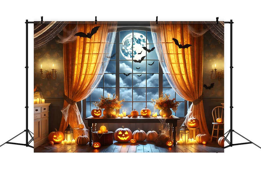 Halloween Pumpkin Full Moon Window Backdrop RR7-292