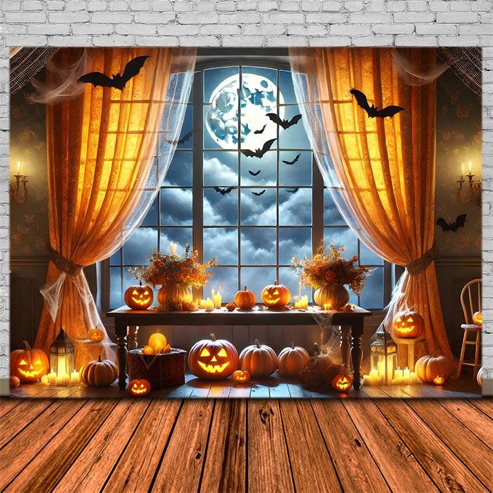 Halloween Pumpkin Full Moon Window Backdrop RR7-292