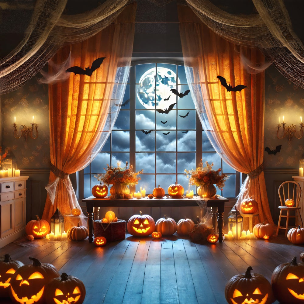 Halloween Pumpkin Full Moon Window Backdrop RR7-292