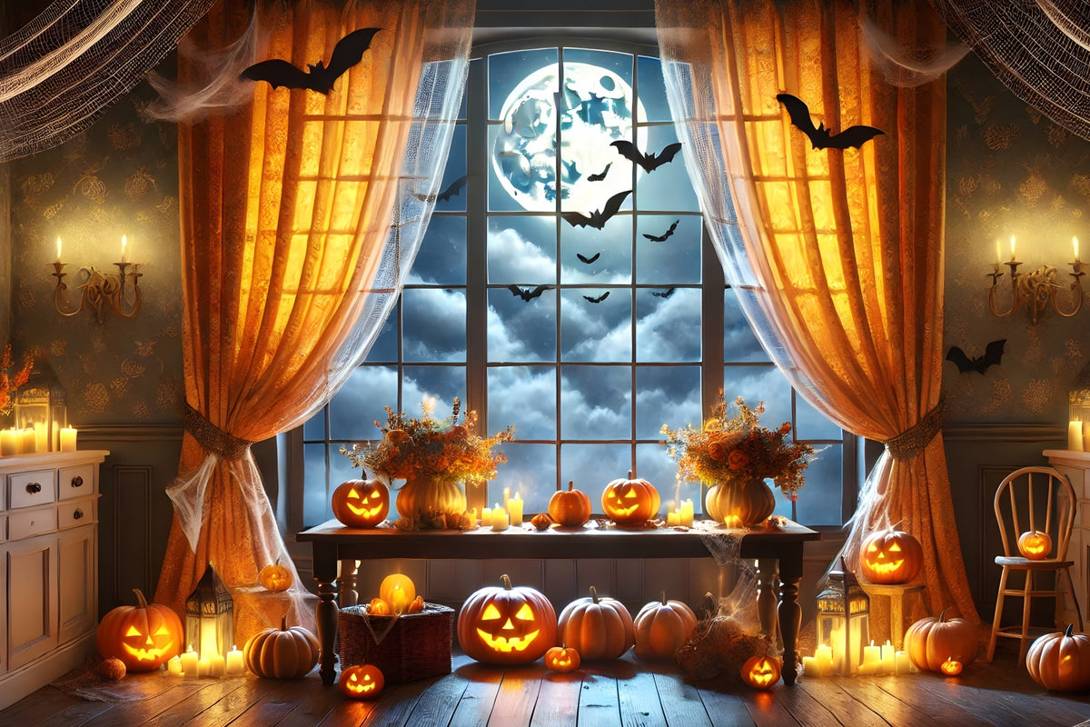 Halloween Pumpkin Full Moon Window Backdrop RR7-292