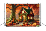 Charming Autumn Cottage Pumpkins Ivy Backdrop RR7-293