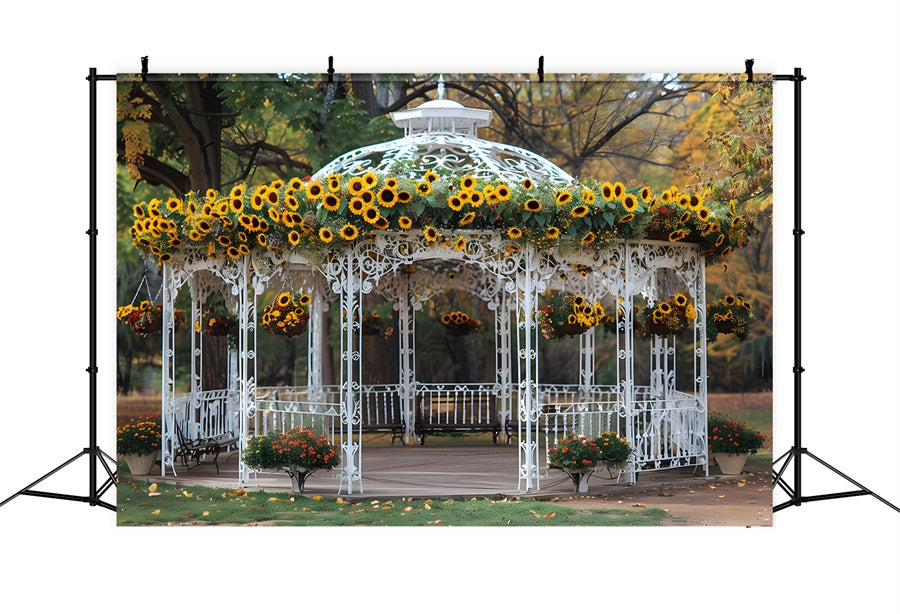 Sunflower Adorned Gazebo Autumn Park Backdrop RR7-294