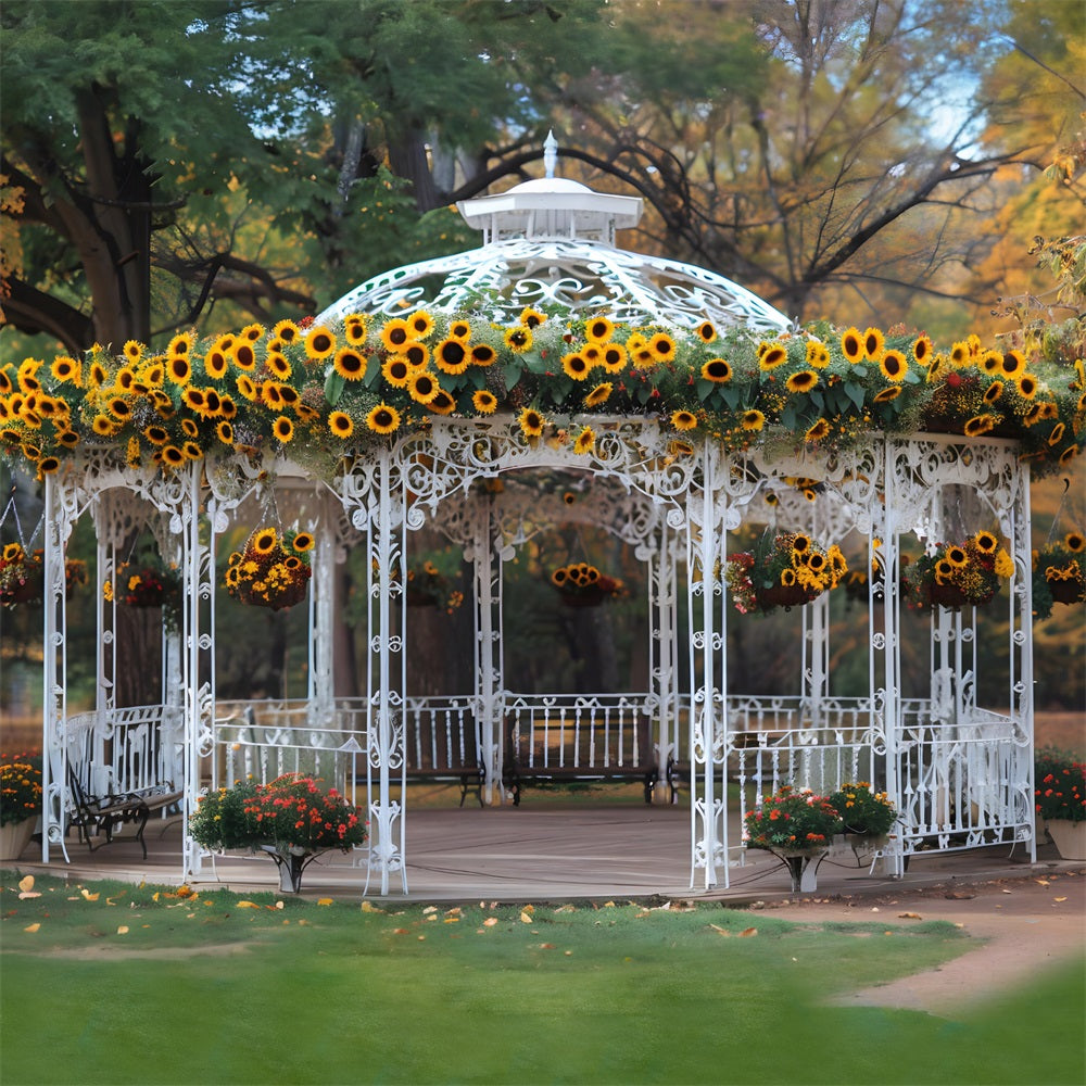 Sunflower Adorned Gazebo Autumn Park Backdrop RR7-294