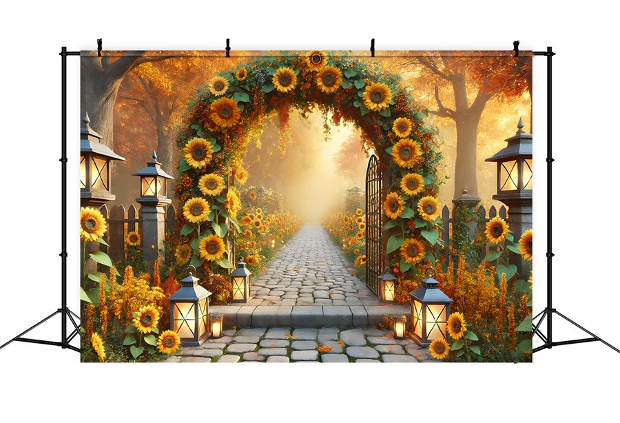 Sunflower Archway Lanterns Fall Garden Backdrop RR7-295