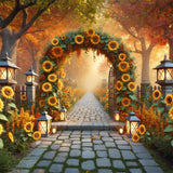 Sunflower Archway Lanterns Fall Garden Backdrop RR7-295