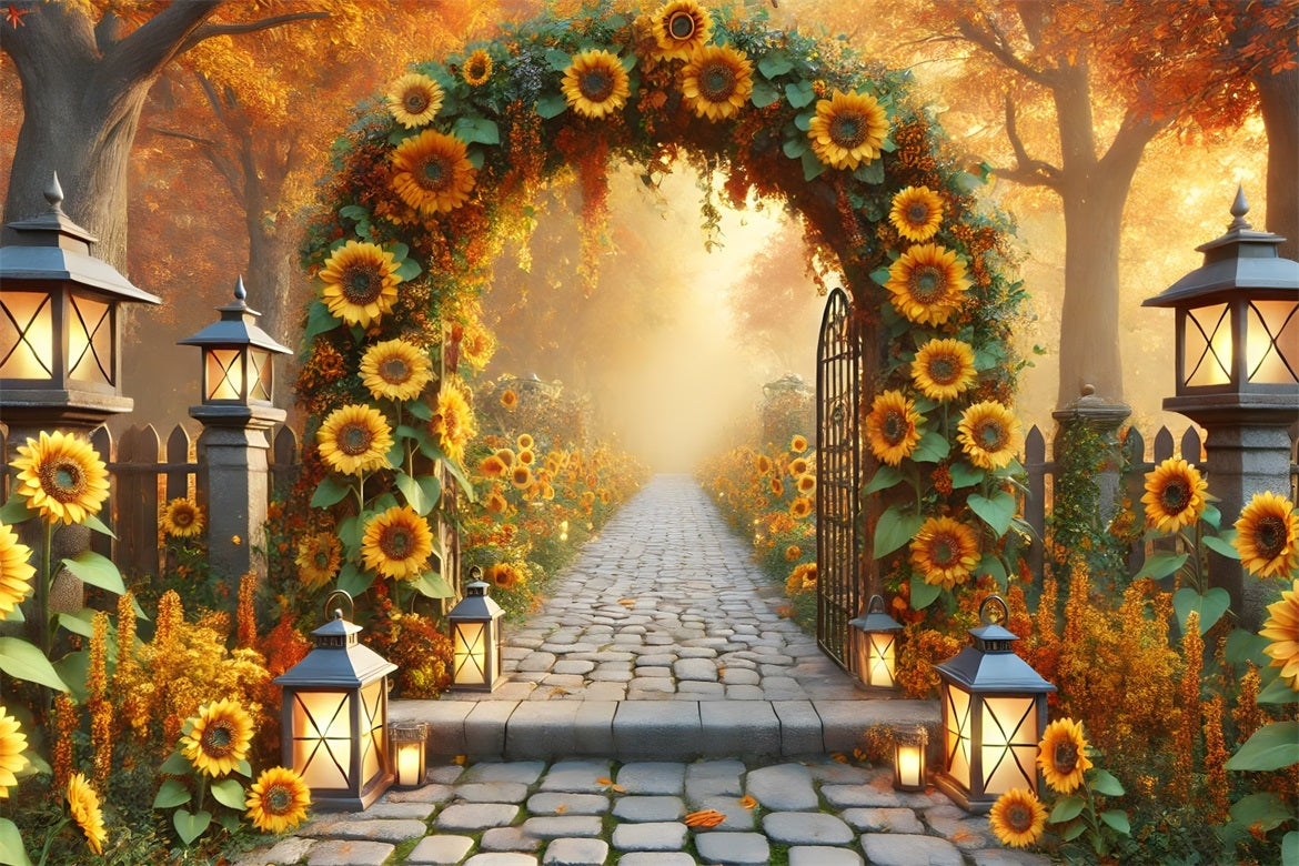 Sunflower Archway Lanterns Fall Garden Backdrop RR7-295