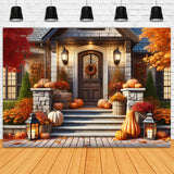 Fall  Pumpkins Lanterns Front Porch Backdrop RR7-296