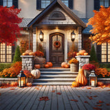 Fall  Pumpkins Lanterns Front Porch Backdrop RR7-296