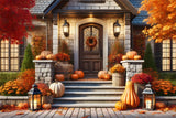 Fall  Pumpkins Lanterns Front Porch Backdrop RR7-296