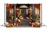 Autumn Front Porch Pumpkins Lanterns Backdrop RR7-298