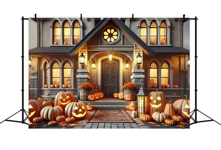 Halloween Pumpkin Lanterns Victorian House Backdrop RR7-299