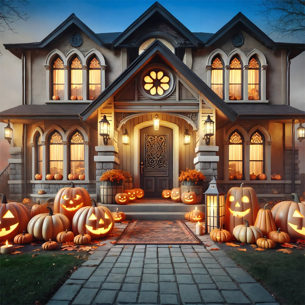 Halloween Pumpkin Lanterns Victorian House Backdrop RR7-299