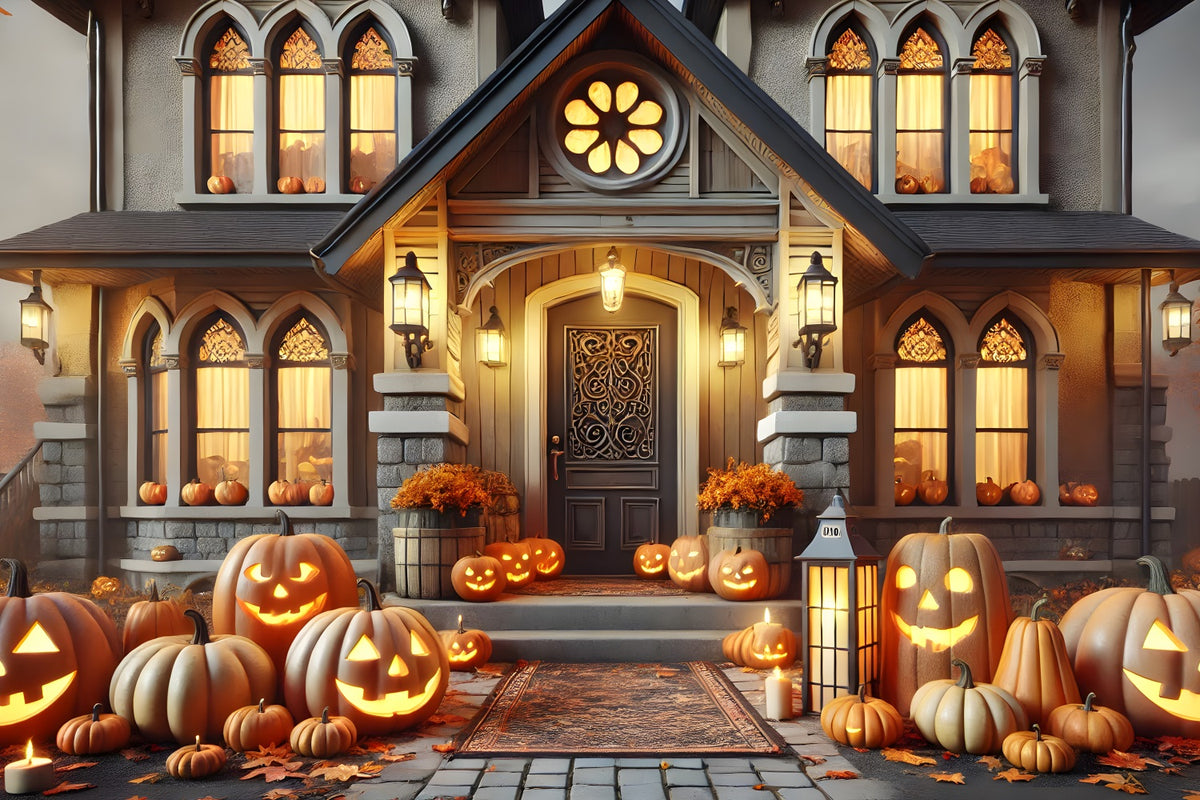 Halloween Pumpkin Lanterns Victorian House Backdrop RR7-299