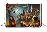 Halloween Pumpkin Lanterns Enchanted Castle Backdrop RR7-300