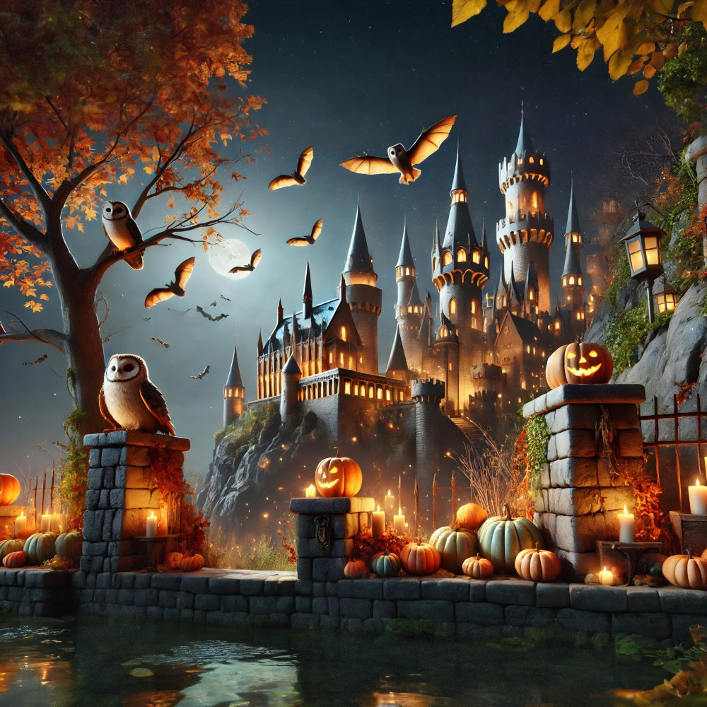 Halloween Pumpkin Lanterns Enchanted Castle Backdrop RR7-300