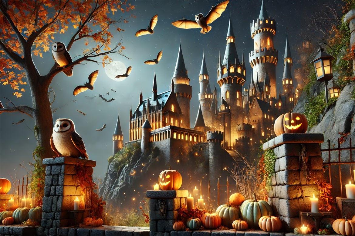 Halloween Pumpkin Lanterns Enchanted Castle Backdrop RR7-300