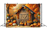 Autumn Barn Pumpkins Sunflowers Backdrop RR7-301