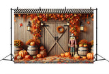 Fall Barn Door Pumpkins Scarecrow Backdrop RR7-302