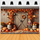 Fall Barn Door Pumpkins Scarecrow Backdrop RR7-302