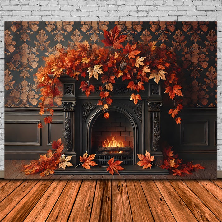 Autumn Leaves Elegant Fireplace Backdrop RR7-303