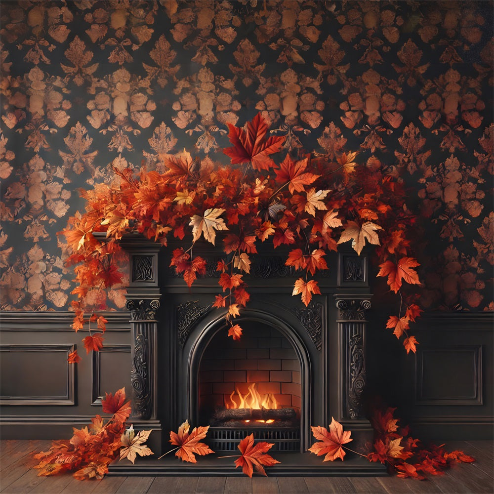 Autumn Leaves Elegant Fireplace Backdrop RR7-303