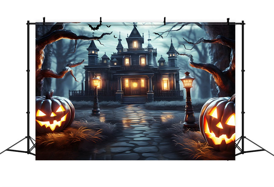 Haunted Mansion Pumpkin Lanterns Halloween Backdrop RR7-307