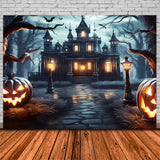 Haunted Mansion Pumpkin Lanterns Halloween Backdrop RR7-307