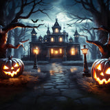 Haunted Mansion Pumpkin Lanterns Halloween Backdrop RR7-307