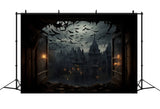 Spooky Halloween Castle Bats Photography Backdrop RR7-31