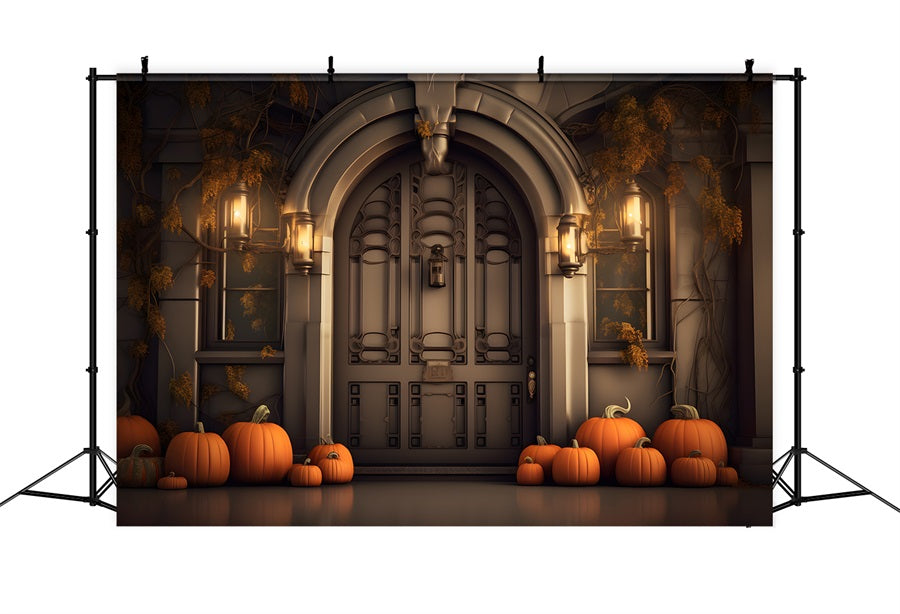 Elegant Fall Entrance Pumpkins Lanterns Backdrop RR7-311