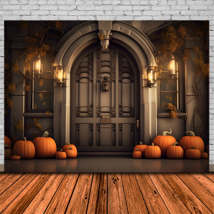 Elegant Fall Entrance Pumpkins Lanterns Backdrop RR7-311