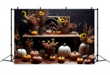 Rustic Fall Display Pumpkins Sunflowers Backdrop RR7-313