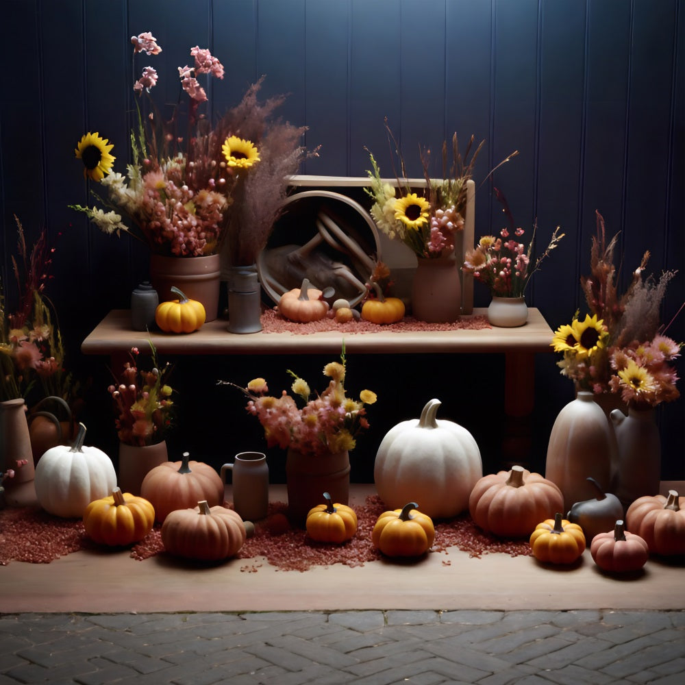 Rustic Fall Display Pumpkins Sunflowers Backdrop RR7-313