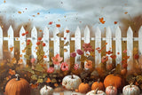 Whimsical Fall Garden Pumpkins Flowers Backdrop RR7-315