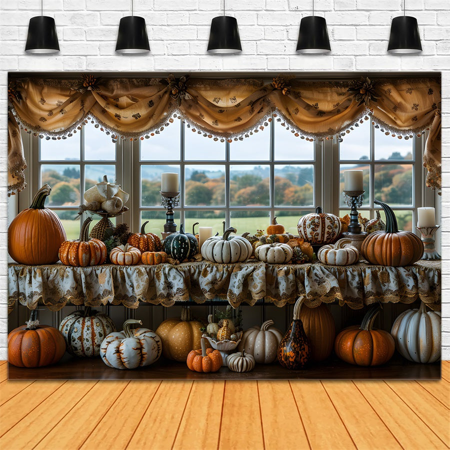 Fall Window Display Pumpkins Candles Backdrop RR7-317