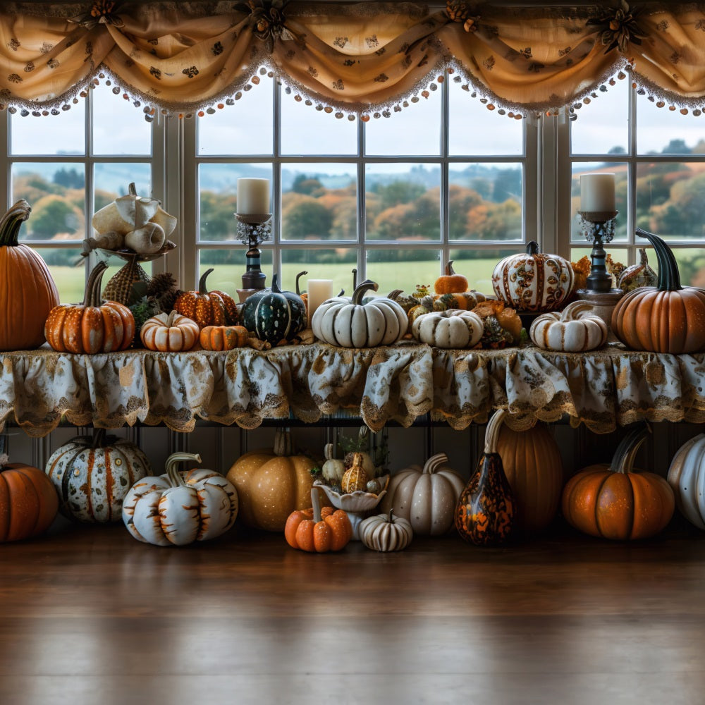 Fall Window Display Pumpkins Candles Backdrop RR7-317