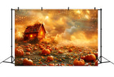 Golden Fall Pumpkin Field Cozy Cabin Backdrop RR7-318