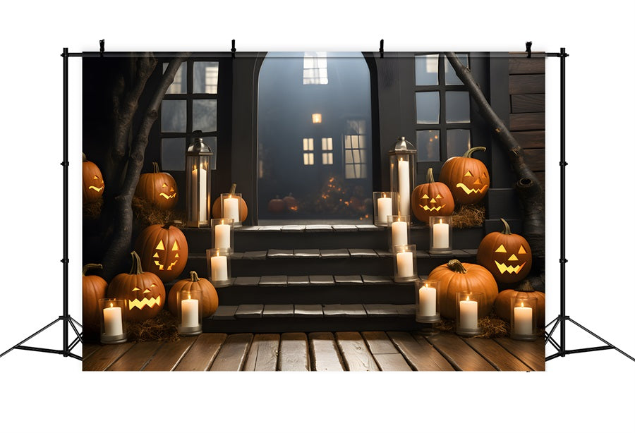 Haunted Porch Pumpkin Lanterns Backdrop RR7-319