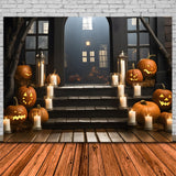 Haunted Porch Pumpkin Lanterns Backdrop RR7-319