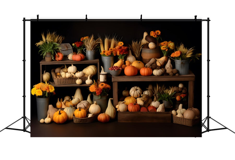 Fall Harvest Bounty Pumpkins Gourds Backdrop RR7-320