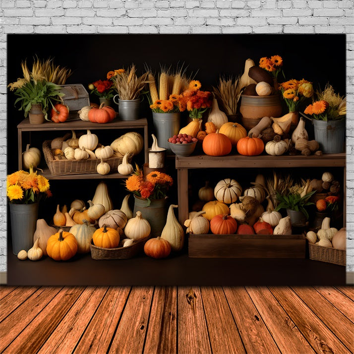 Fall Harvest Bounty Pumpkins Gourds Backdrop RR7-320