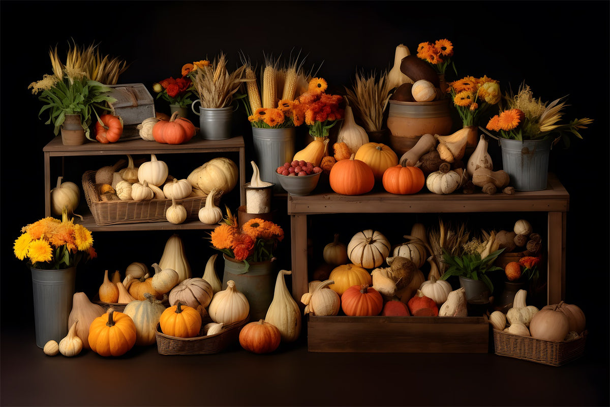 Fall Harvest Bounty Pumpkins Gourds Backdrop RR7-320