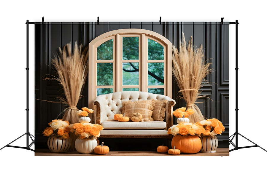 Autumn Elegance Pumpkins Wheat Backdrop RR7-322