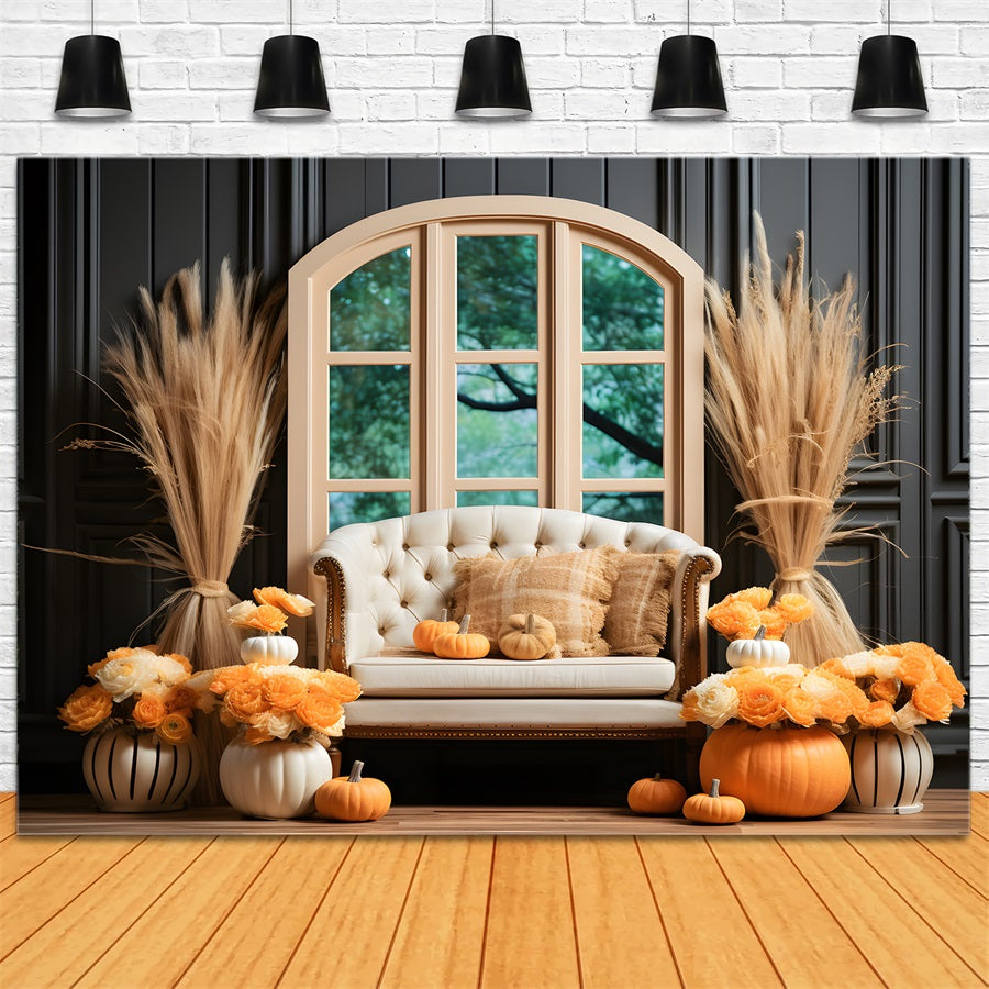 Autumn Elegance Pumpkins Wheat Backdrop RR7-322