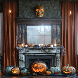 Halloween Haunted Fireplace Glowing Pumpkins Backdrop RR7-323