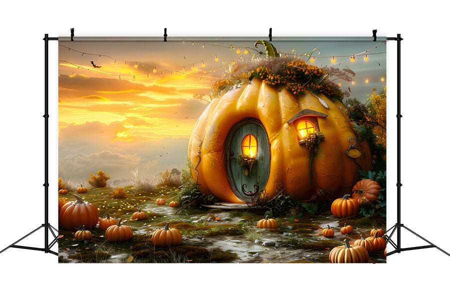 Autumn Pumpkin Cottage Sunset Backdrop RR7-324