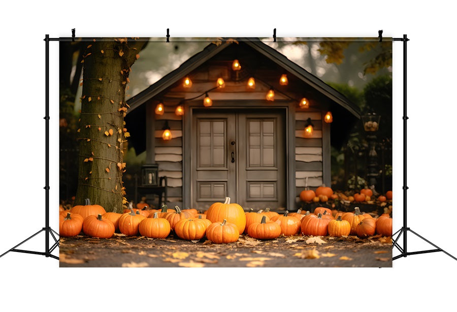 Autumn Evening Cozy Cabin Pumpkins Backdrop RR7-326