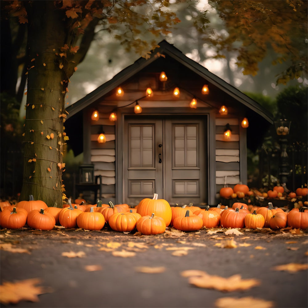 Autumn Evening Cozy Cabin Pumpkins Backdrop RR7-326